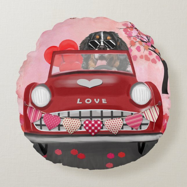Coussins Ronds Bernois Mountain Driving Car avec Coeurs Valentine (Devant)