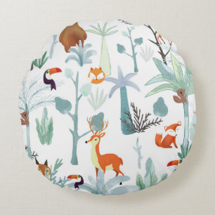Coussins Ronds Bêtes : gribouillis de forêt tropicale.