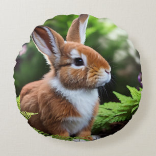Coussins Ronds "Betsy le lapin : Un Brown sucré et blanc délice"