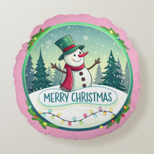 Coussins Ronds Bienvenue joyeuse de Noël par le bonhomme de neige