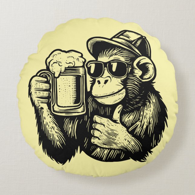 Coussins Ronds Bière de chimpanzé cool (Devant)