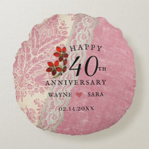 Coussins Ronds Bijou de rubis pour les 40 ans de mariage