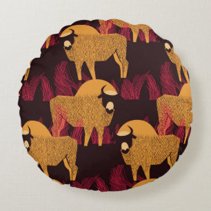 Coussins Ronds Bison dans un champ en haute herbe sans soudure mo
