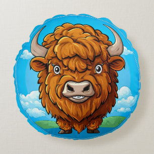 Coussins Ronds Bison de dessin animé mignon