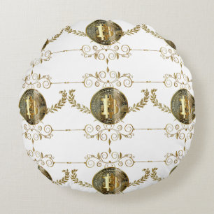 Coussins Ronds Bitcoin Gold Coin argent numérique blanc