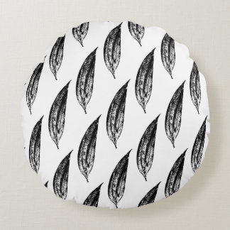 Coussins Ronds Black and White White Lily Leaf Print
