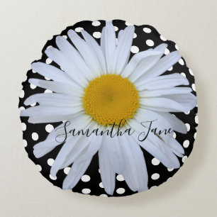 Coussins Ronds Black Chic Blanc Pois Fun Daisy Personnalisé