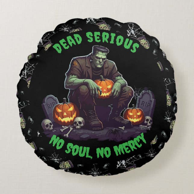 Coussins Ronds 🖤 Black Frankenstein Jeu d'oreiller 💀 🛋️ (Devant)