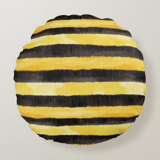 Coussins Ronds Black Gold Bee Stripes Beurre Jaune Plaid (Devant)