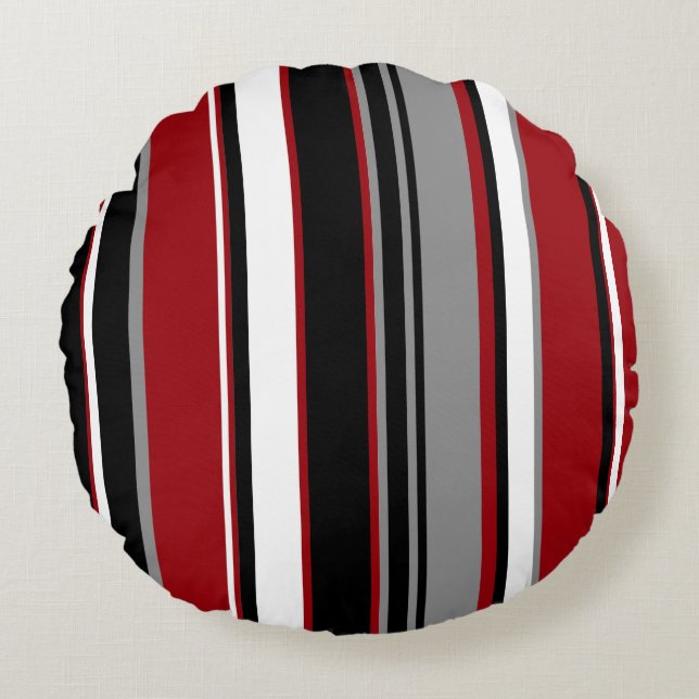 Coussins Ronds Black, Gray Red and White Stripes (Devant)