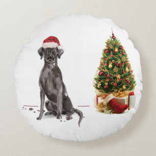 Coussins Ronds Black Lab Funny Chien de Noël et arbre