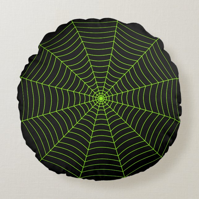 Coussins Ronds Black neon vert toile d'araignée Halloween motif (Devant)