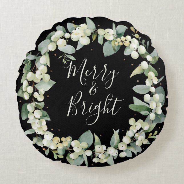 Coussins Ronds Black Snowberry + Eucalyptus Christmas Wire (Devant)