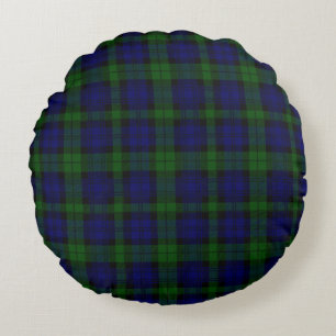 Coussins Ronds Black Watch Tartan bleu vert Plaid