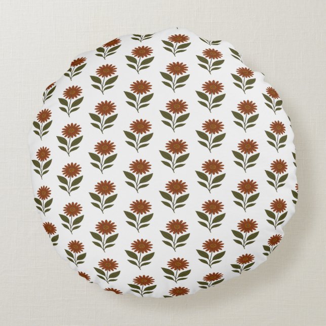 Coussins Ronds Blanc et marron floral Boho  (Dos)
