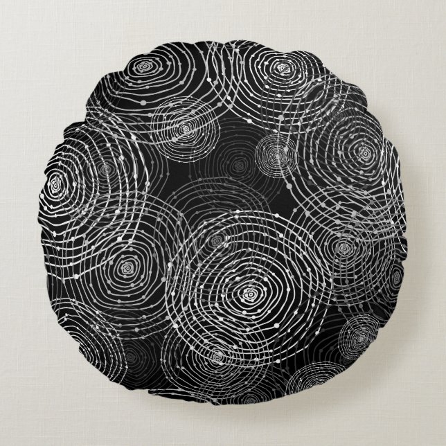 Coussins Ronds Blanc Noir : Formes Rondes Simples. (Devant)