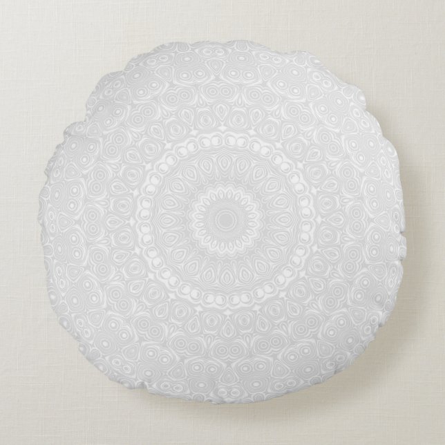 Coussins Ronds Blanc sur blanc Motif de mandala géométrique (Devant)
