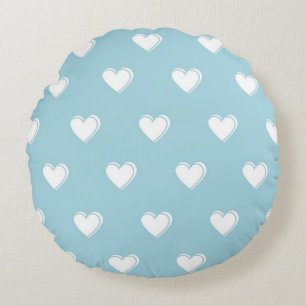 Coussins Ronds Bleu blanc mignon simple Motif de coeur