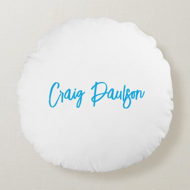 Coussins Ronds Bleu Blanc Votre Nom Calligraphie Unique Minimalis (Devant)