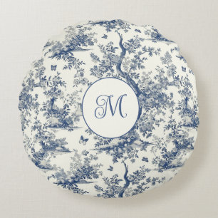 Coussins Ronds Bleu Blancs Papillon Français Toile