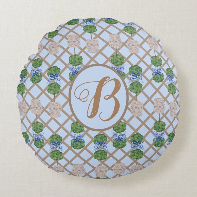 Coussins Ronds Bleu Chinoiserie Ginger Jar Jars Panier opio Ro (Devant)