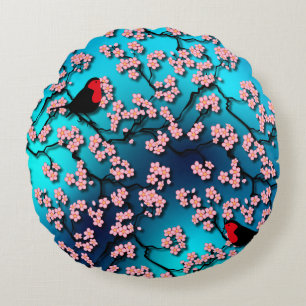 Coussins Ronds Bleu Ciel Cerisier Fleur
