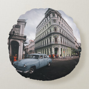 Coussins Ronds Bleu Classic Vintage Car Cityscape