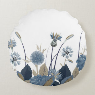 Coussins Ronds Bleu Dahlias Cornflower
