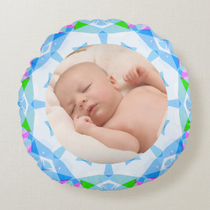 Coussins Ronds Bleu doux Joli Pastels Photo personnalisée Fête de