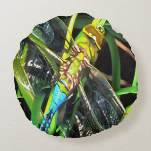 Coussins Ronds Bleu Dragonfly Shimmering Wings Peinture