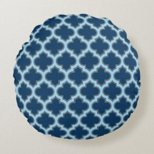 Coussins Ronds Bleu et Bébé Bleu Trellis, treillis, Quatrefoil