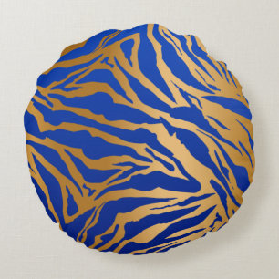 Coussins Ronds Bleu et or Tigre d'impression oreiller à lancer ro