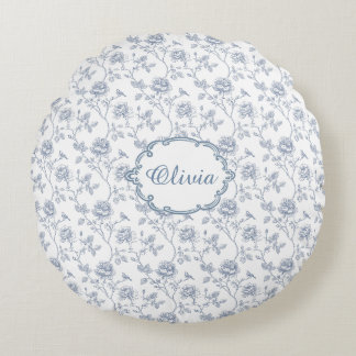 Coussins Ronds Bleu Français Toile Chinoiserie Floral Nom de Fill