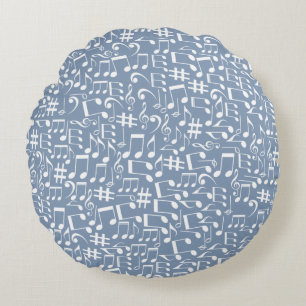 Coussins Ronds Bleu fumé clair avec des notes de musique dansante