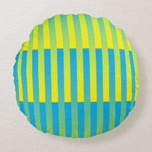 Coussins Ronds Bleu Jaune Vert Motif Rayé