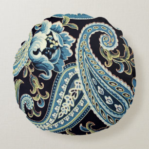Coussins Ronds Bleu Marron Paisley Vintage