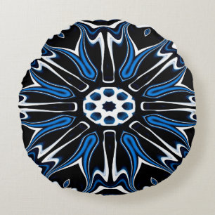 Coussins Ronds Bleu, noir et blanc Estonie Flower Art