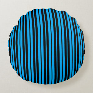 Coussins Ronds Bleu Noir Grilles Verticales Design Motif
