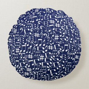 Coussins Ronds Bleu Nuit Bleu de Cobalt Blanc Notes de Musique Da