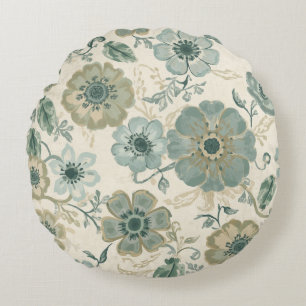 Coussins Ronds Bleu Poussiéreux Sage Vert Beige Floral Maison de