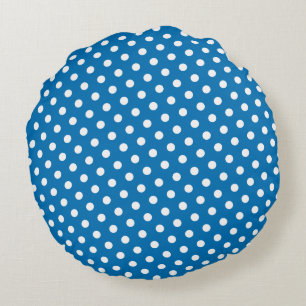 Coussins Ronds Bleus et Blancs Brillants à pois