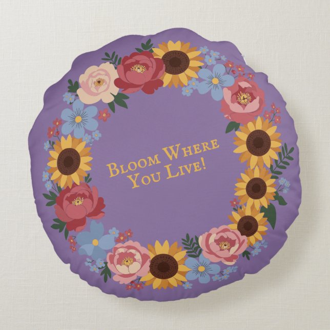 Coussins Ronds Bloom where you live - Floral Wreath (Dos)