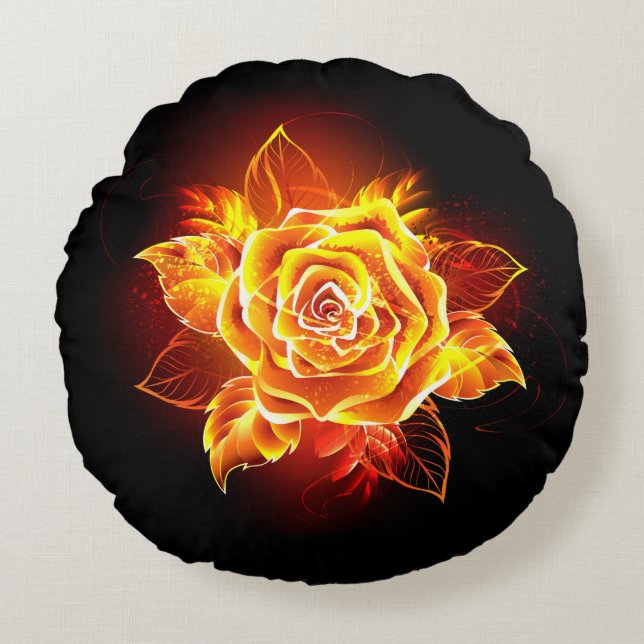Coussins Ronds Blooming Fire Rose (Devant)