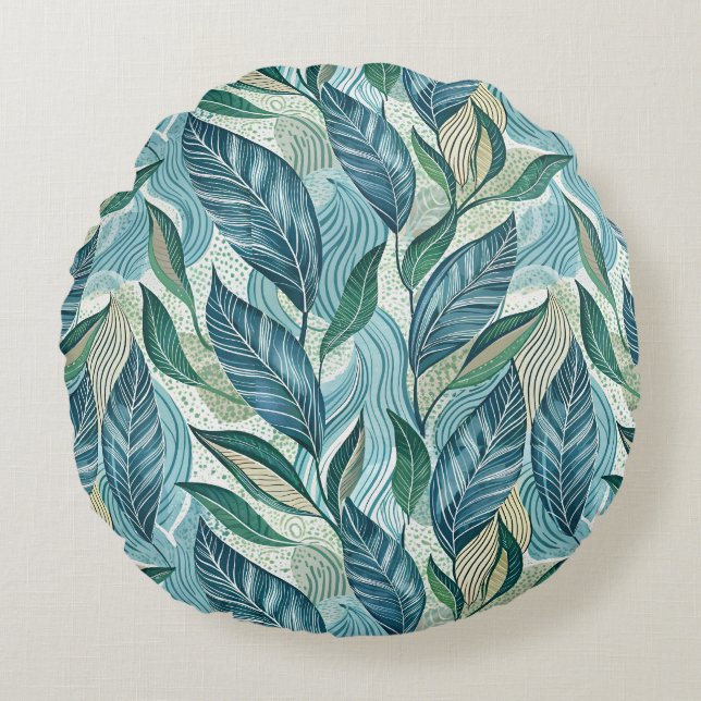 Coussins Ronds Blue Botanical Wave Modern Pattern (Devant)