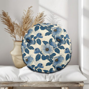 Coussins Ronds Blue Floral Gold Parties scintillant japonais Ukiy