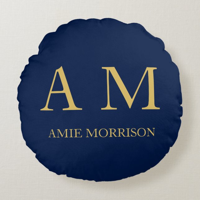 Coussins Ronds Blue Gold Colours Professionnel Lettres initiales  (Devant)