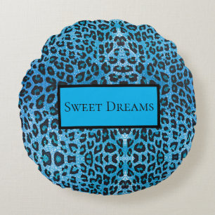 Coussins Ronds Blue Leopard Faux Sparkle Sweet Dreams Modern Chic