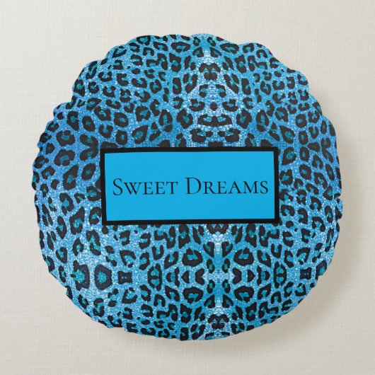 Coussins Ronds Blue Leopard Faux Sparkle Sweet Dreams Modern Chic (Devant)