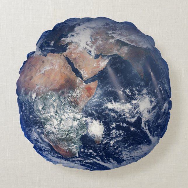 Coussins Ronds Blue Marble Earth, 2014 Photo satellite (Devant)