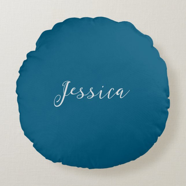 Coussins Ronds Blue Modern Elegant Plain Simple Professional Name (Devant)